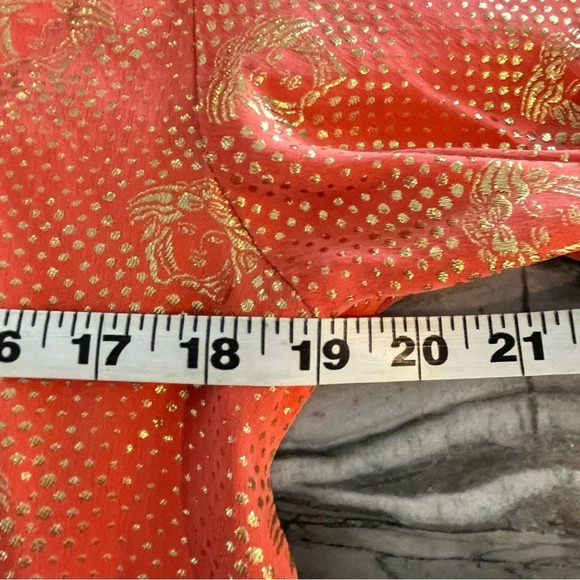 Vintage Silversilk Medusa Head Woven Orange Gold Silk Blouse Made in Korea M - Picture 6 of 14